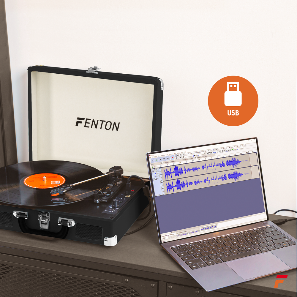 Gramofon w walizce Fenton  RP115C grafitowy+ winyl