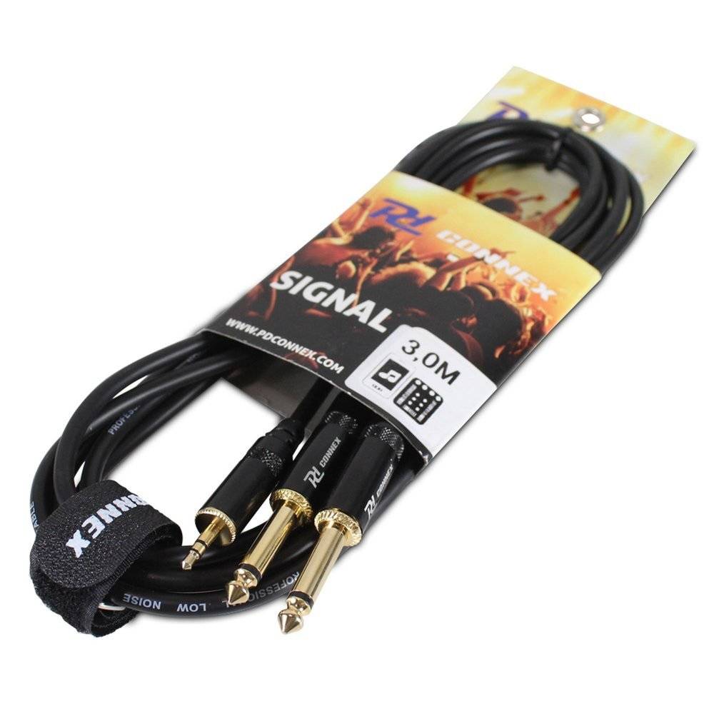 Kabel mini Jack męski (3,5mm) Stereo - 2x Jack 6,3mm Mono 3m